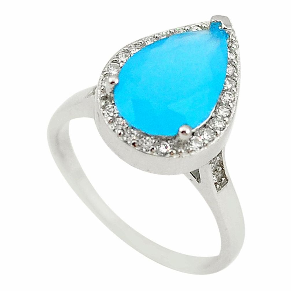 Blue australian opal (lab) pear topaz 925 sterling silver ring size 7 c22286