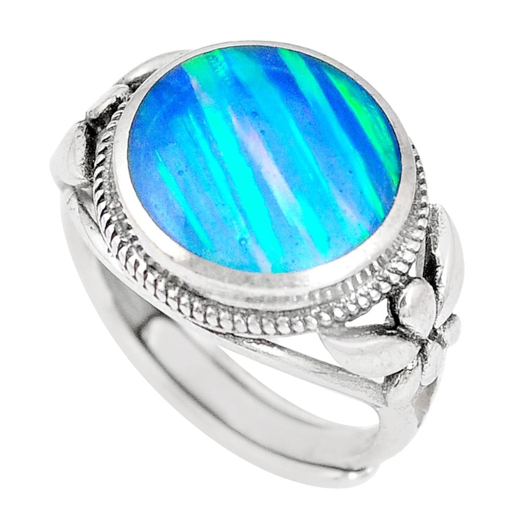 2.81cts blue australian opal (lab) sterling silver ring size 6.5 a92842 c24415