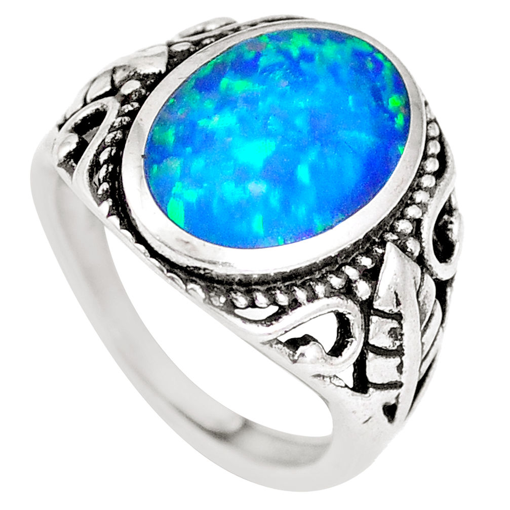 LAB 3.68cts blue australian opal (lab) sterling silver ring size 6.5 a92855 c24421
