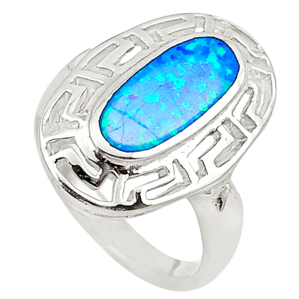 Blue australian opal (lab) sterling silver ring jewelry size 6.5 a73490 c24434