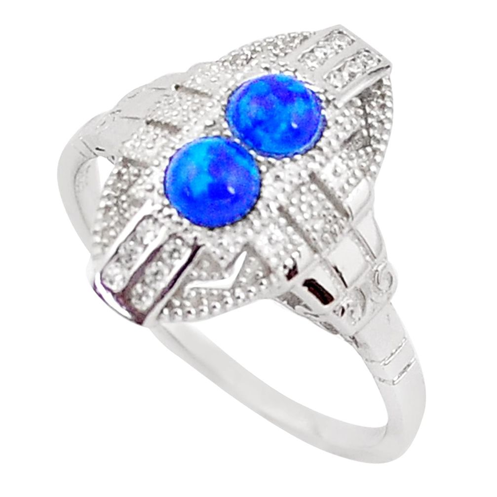 1.56cts blue australian opal (lab) topaz 925 silver ring size 9 a96675 c24495