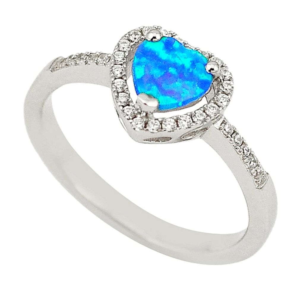 Blue australian opal (lab) topaz 925 sterling silver ring size 7.5 c21888