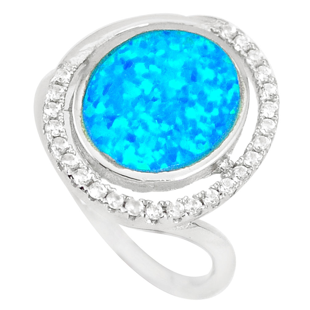 2.72cts blue australian opal (lab) topaz 925 sterling silver ring size 6 c22990