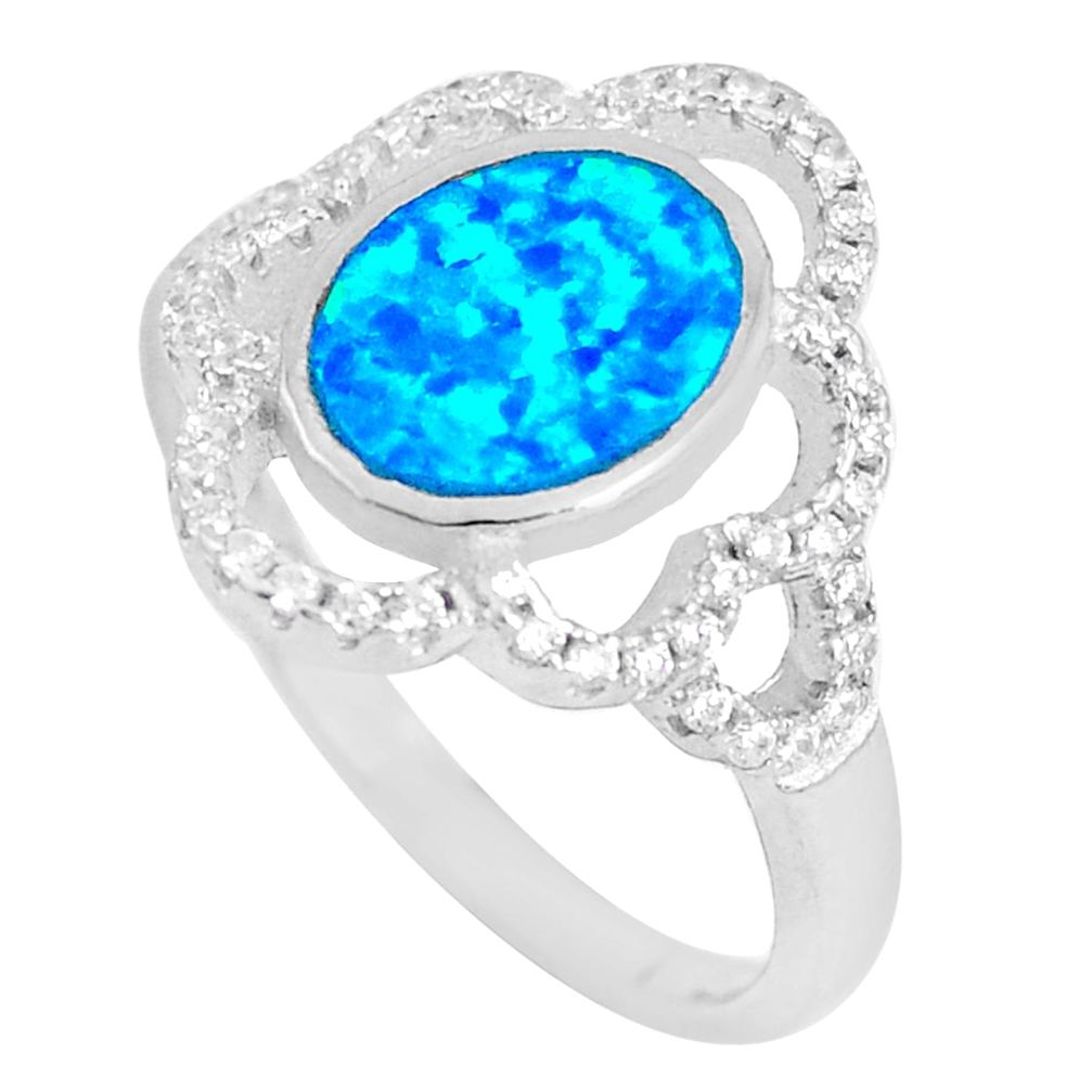 3.13cts blue australian opal (lab) topaz 925 sterling silver ring size 8 c12384