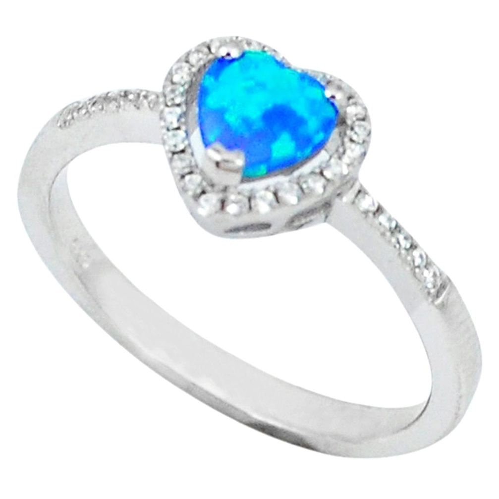 Blue australian opal (lab) topaz 925 sterling silver ring size 9 c15831