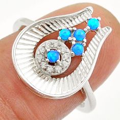 0.34cts blue australian opal (lab) topaz round 925 silver ring size 7 c29017