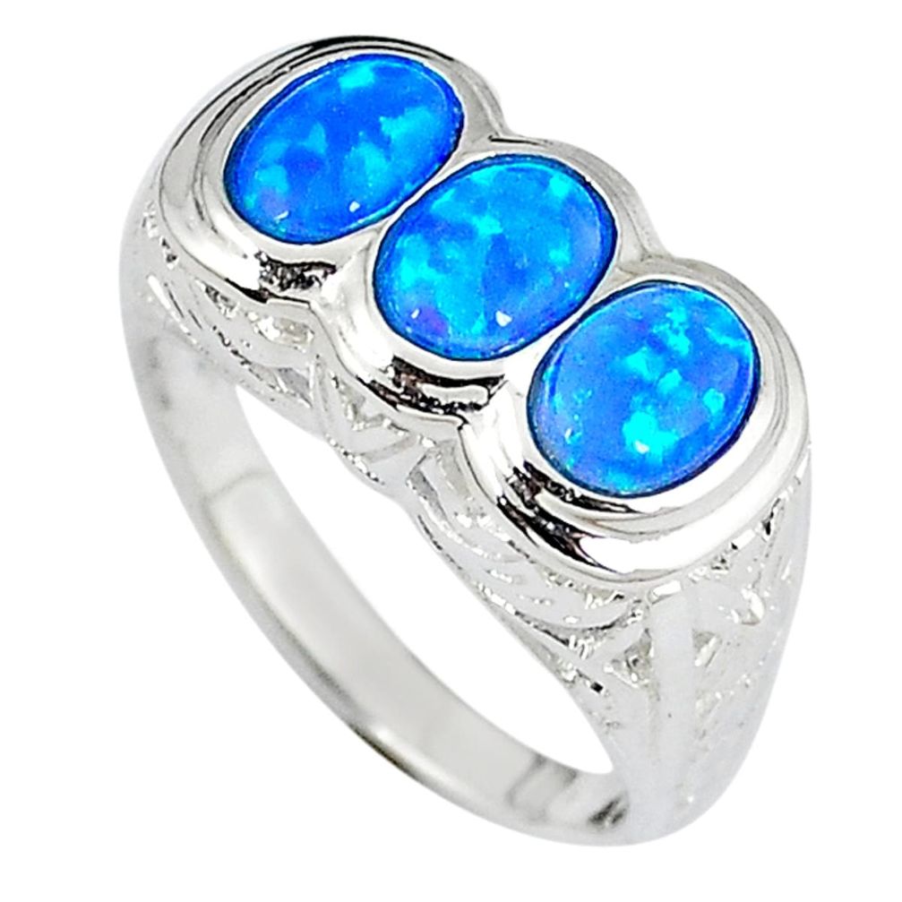 Blue australian opal oval shape 925 sterling silver ring size 9 c15872