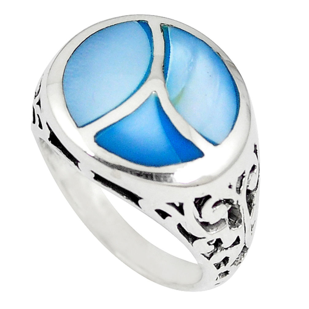 Blue blister pearl enamel 925 sterling silver ring jewelry size 6.5 c12897