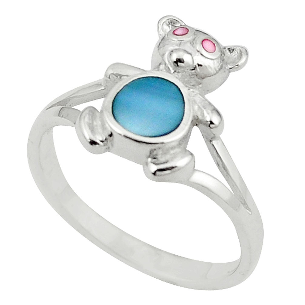 Blue blister pearl enamel 925 sterling silver ring jewelry size 8 c12972