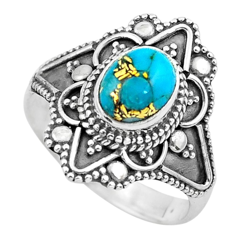 2.01cts blue copper turquoise 925 silver solitaire ring jewelry size 7.5 p62873