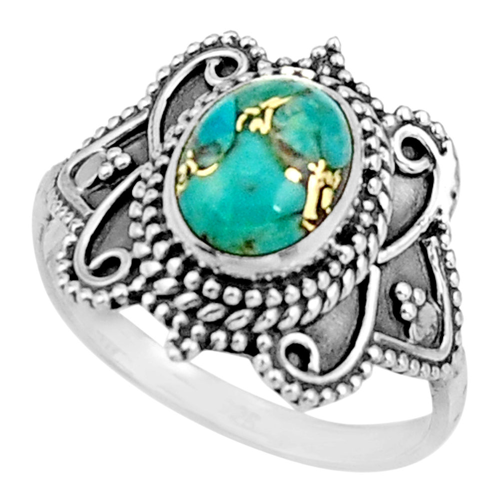 3.02cts blue copper turquoise 925 silver solitaire ring jewelry size 8.5 r26790