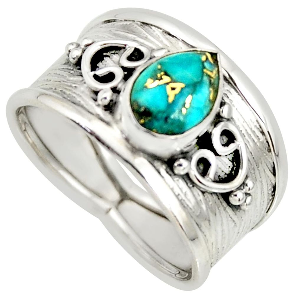2.24cts blue copper turquoise 925 silver solitaire ring jewelry size 7.5 r34473