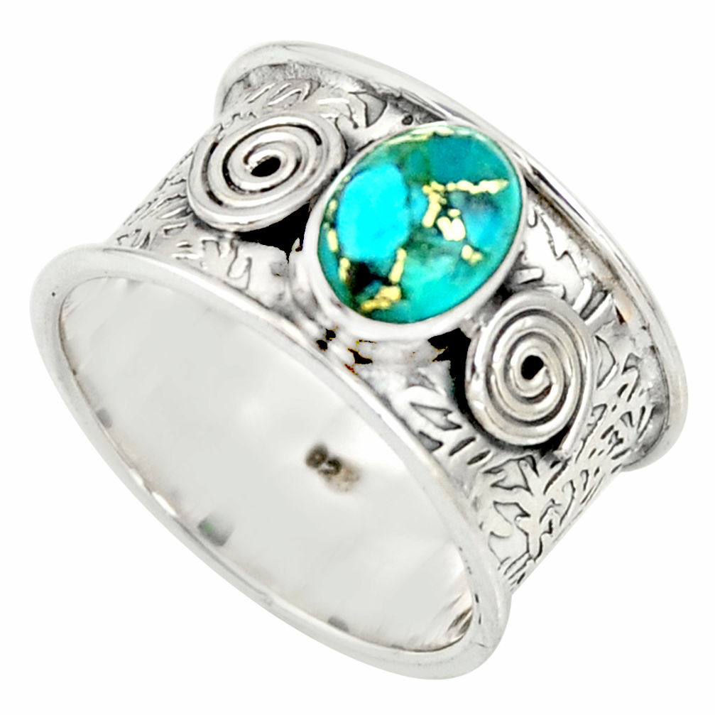 2.24cts blue copper turquoise 925 silver solitaire ring jewelry size 7.5 r34681