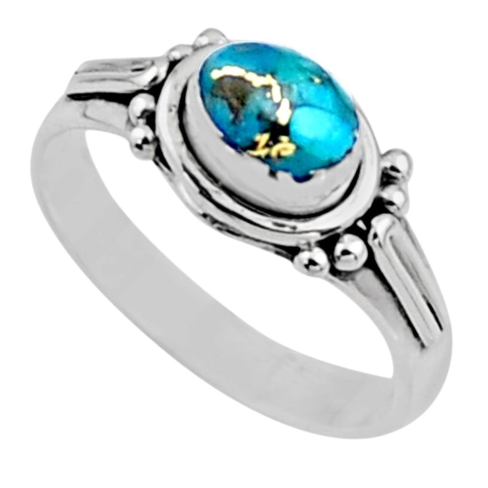 1.47cts blue copper turquoise 925 silver solitaire ring jewelry size 7.5 r54411