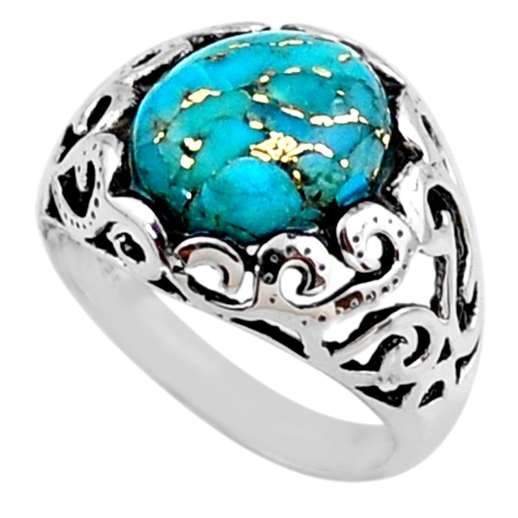 5.31cts blue copper turquoise 925 silver solitaire ring jewelry size 7.5 r54613
