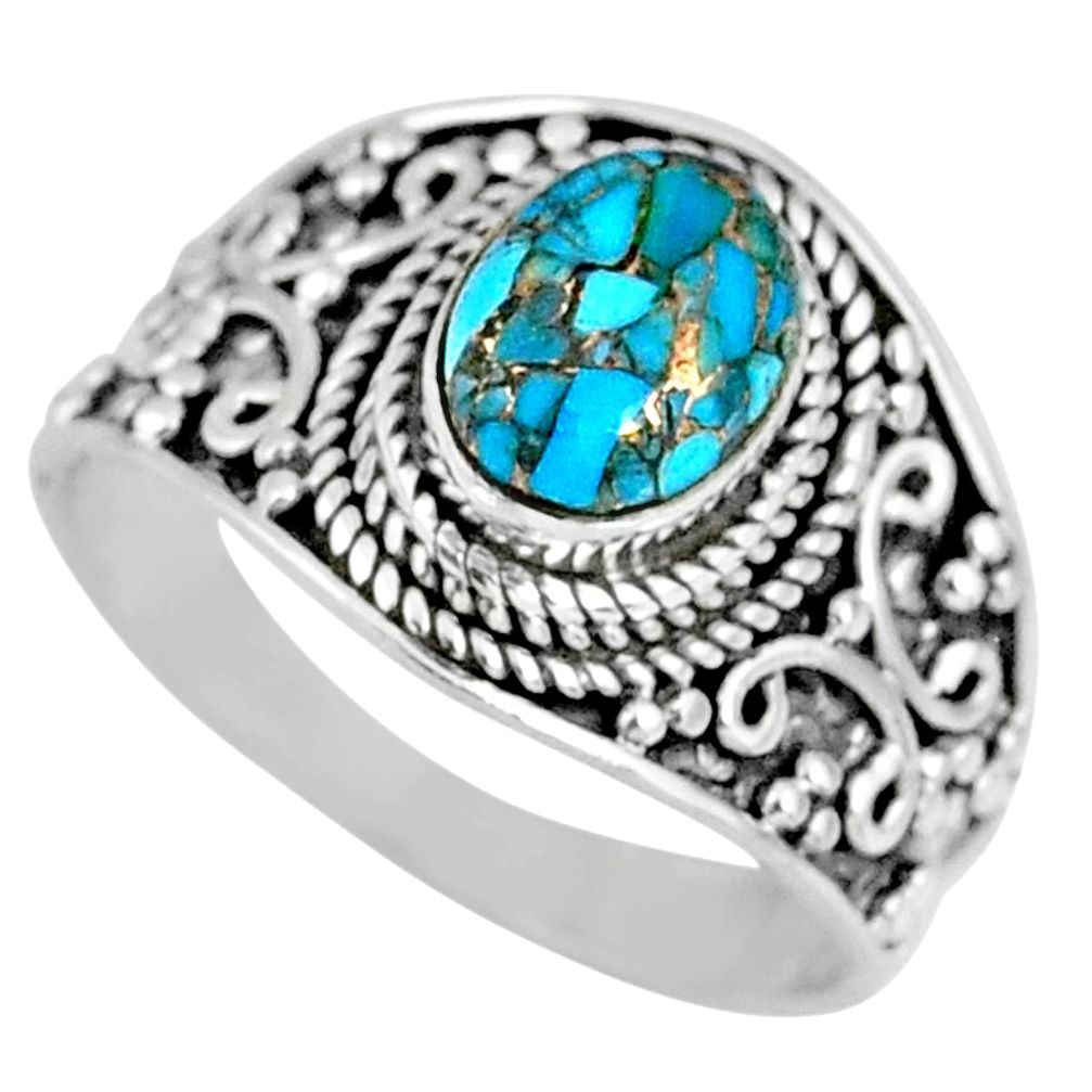 1.81cts blue copper turquoise 925 silver solitaire ring jewelry size 7.5 r57931