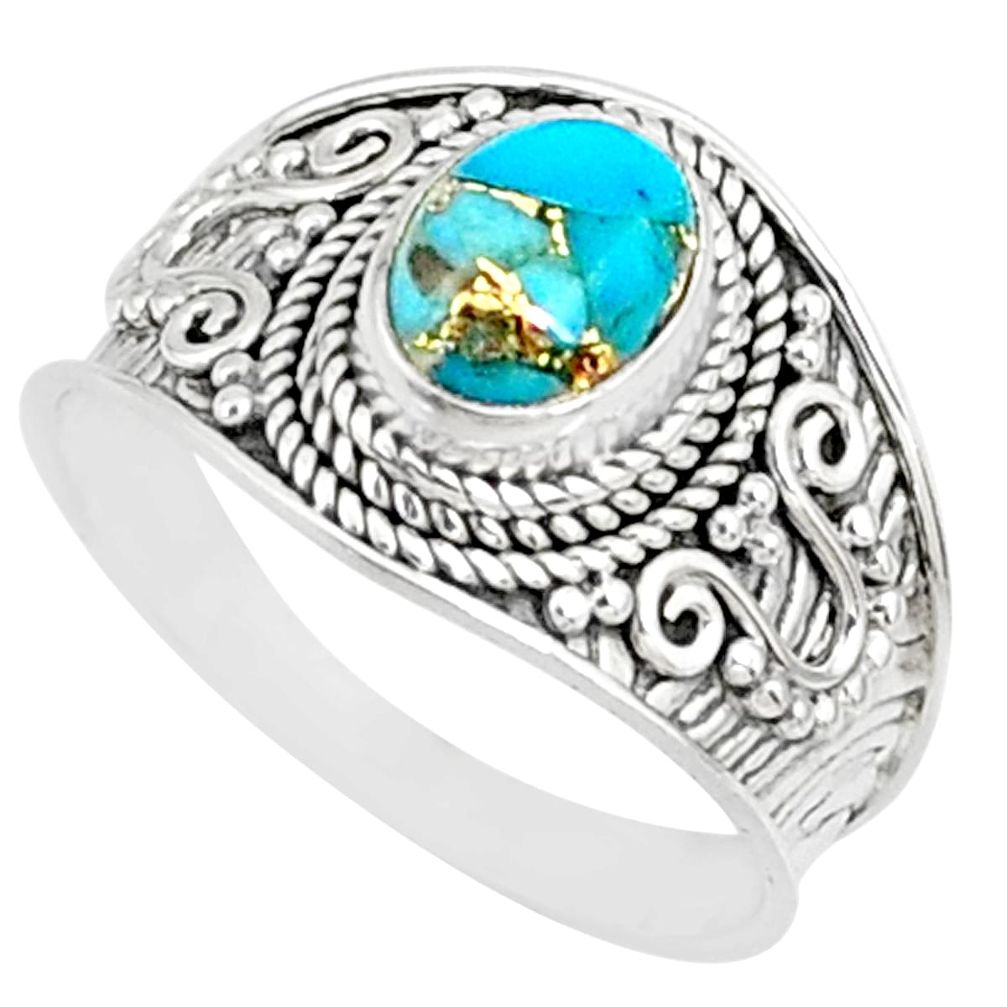 3.50cts blue copper turquoise 925 silver solitaire handmade ring size 8.5 r81405