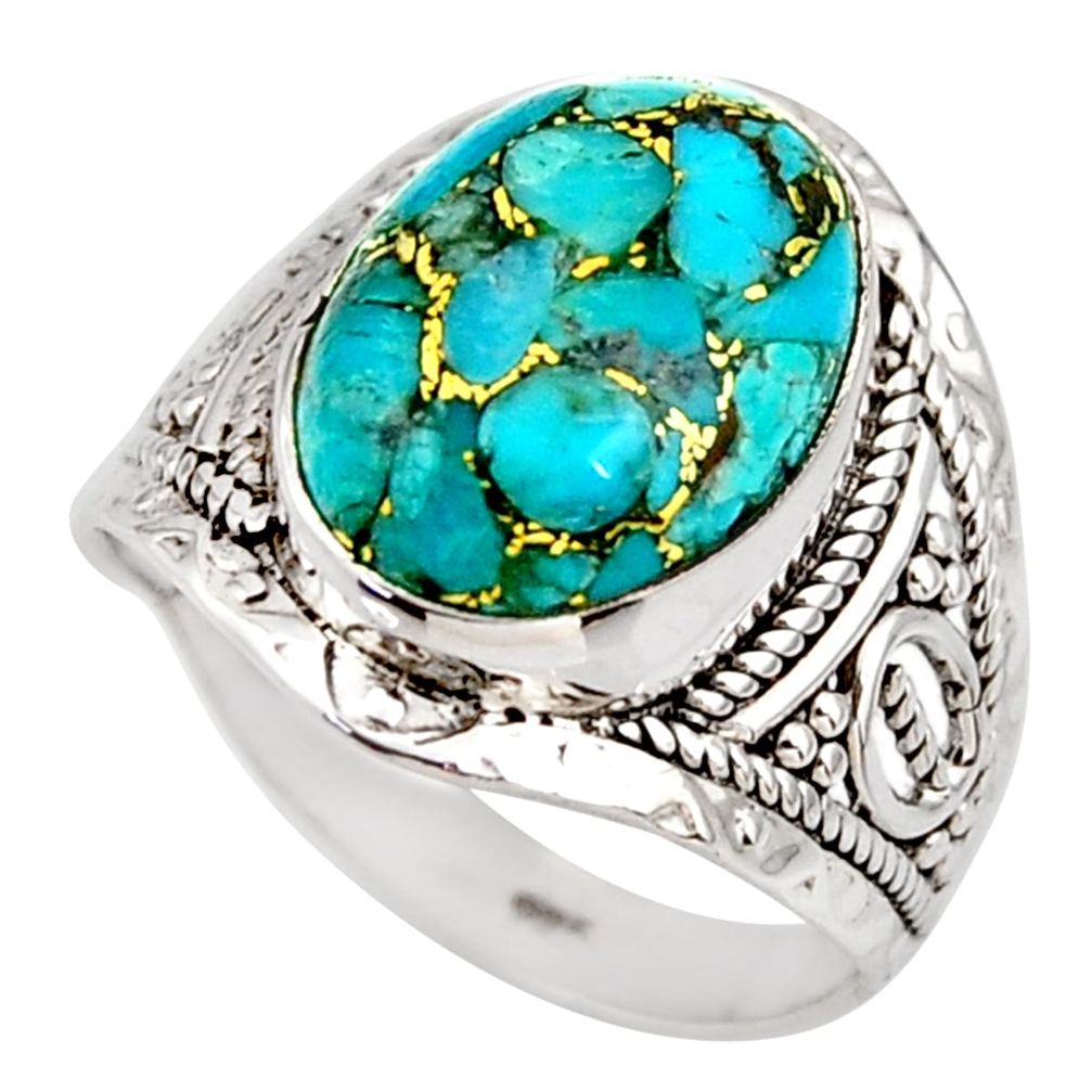 6.03cts blue copper turquoise 925 silver solitaire ring jewelry size 7 r35370