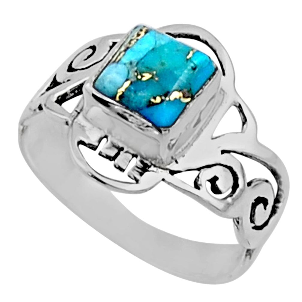 2.72cts blue copper turquoise 925 silver solitaire ring jewelry size 8 r54434