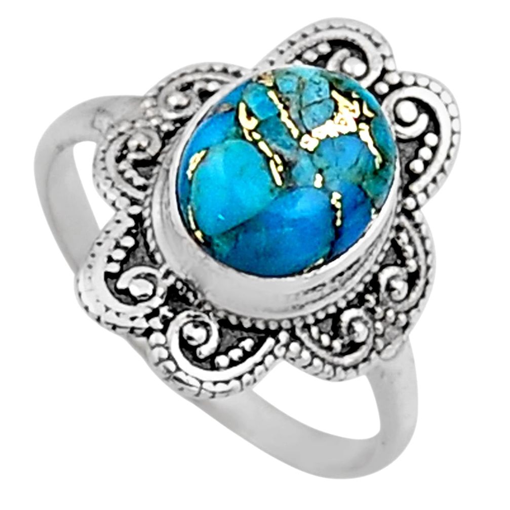 4.08cts blue copper turquoise 925 silver solitaire ring jewelry size 8 r54489