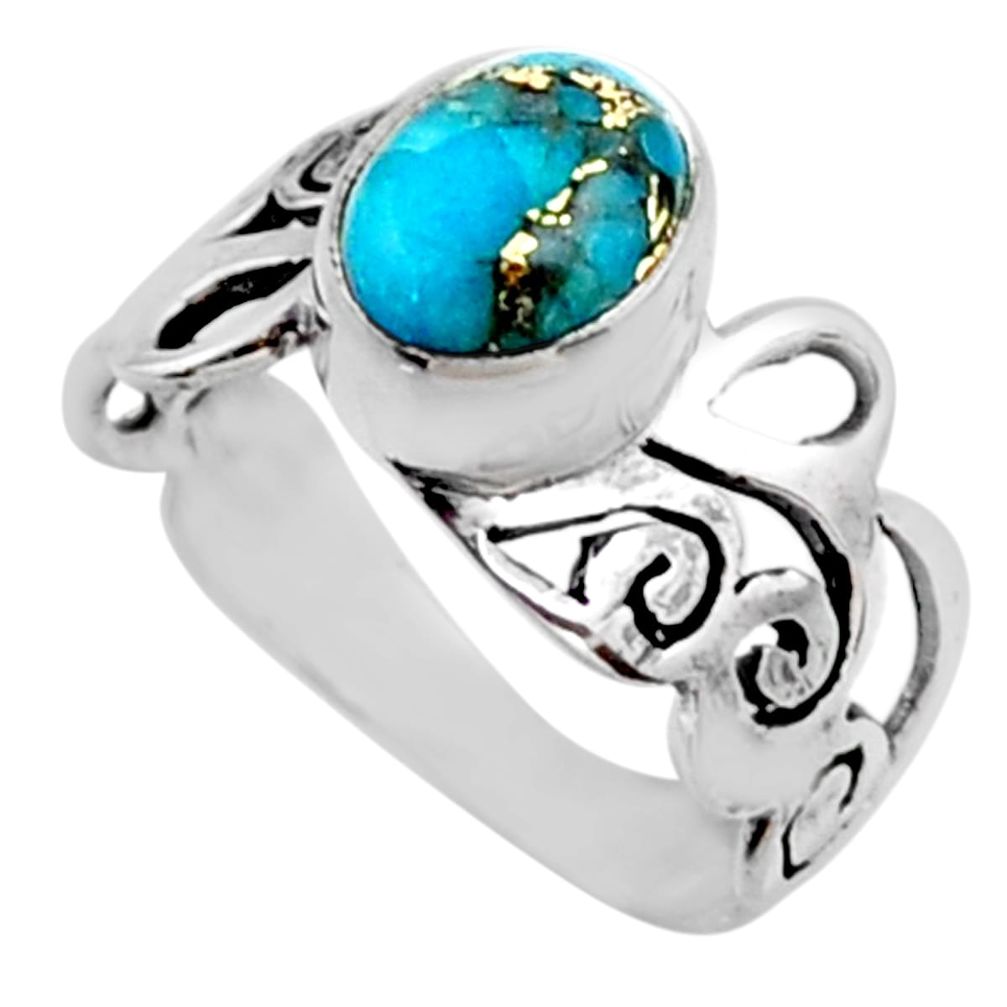 3.19cts blue copper turquoise 925 silver solitaire ring jewelry size 8 r54692