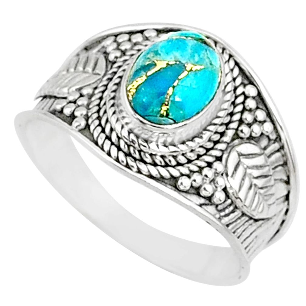 2.02cts blue copper turquoise 925 silver solitaire handmade ring size 8 r81403