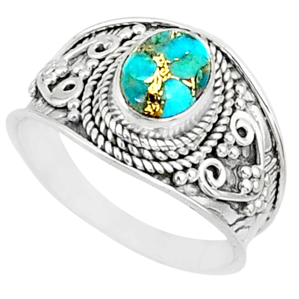 1.94cts blue copper turquoise 925 silver solitaire handmade ring size 8 r81409