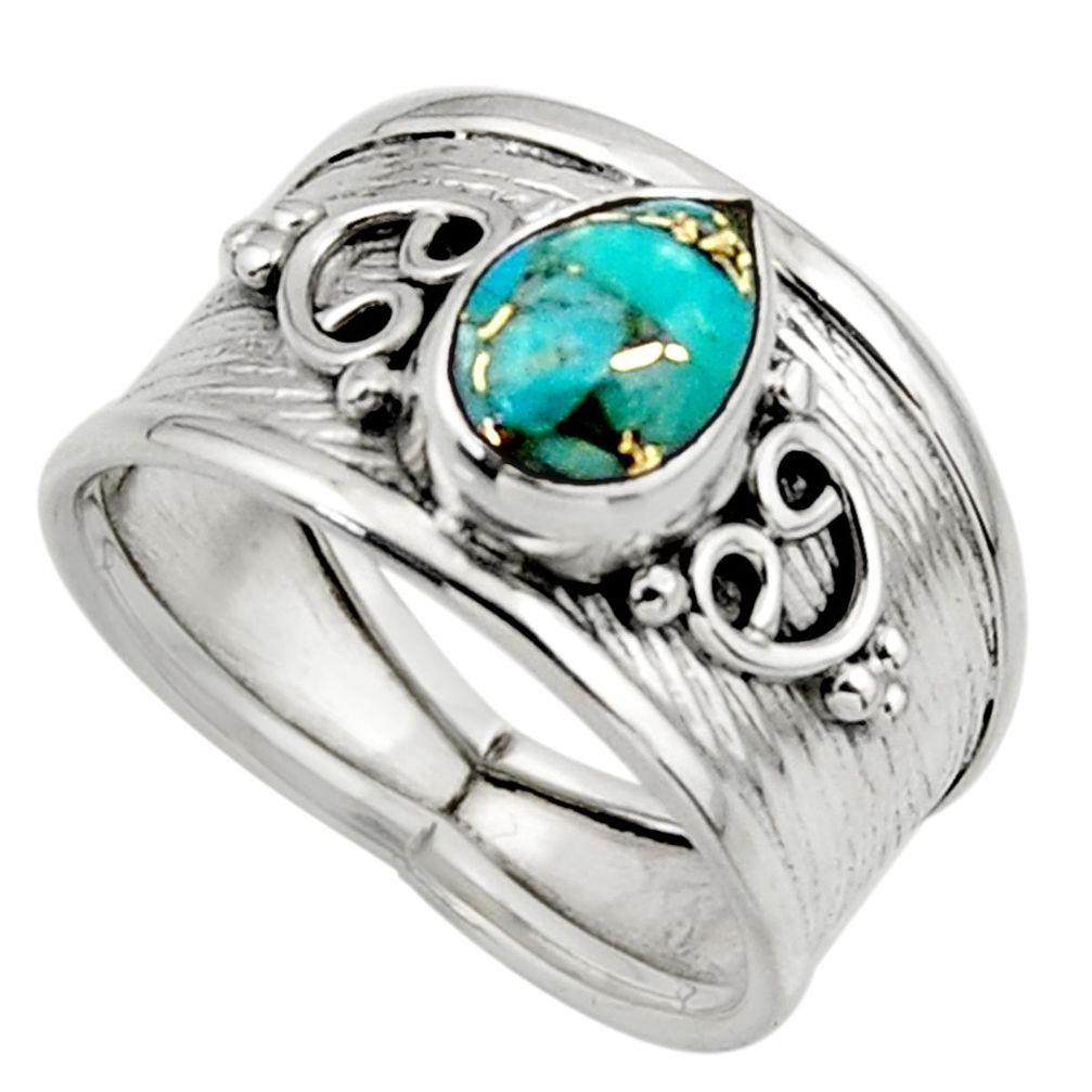 2.04cts blue copper turquoise 925 sterling silver ring jewelry size 7.5 r44293