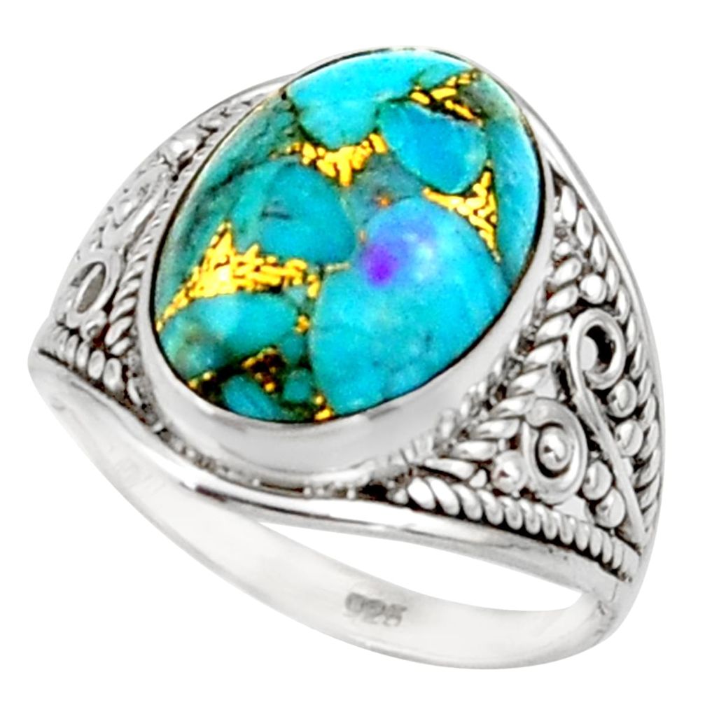 5.98cts blue copper turquoise 925 sterling silver ring jewelry size 7 r42794