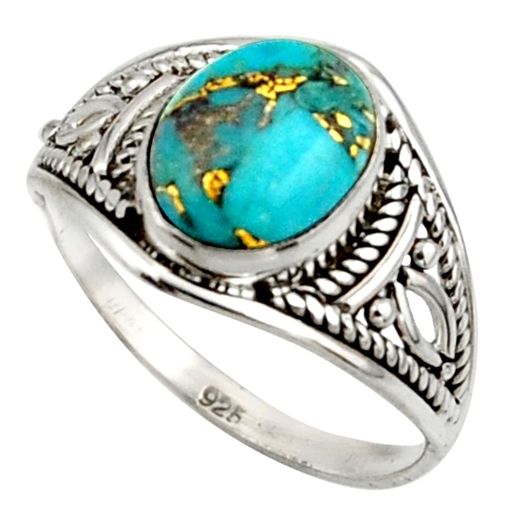 3.66cts blue copper turquoise 925 sterling silver ring jewelry size 8 r42750