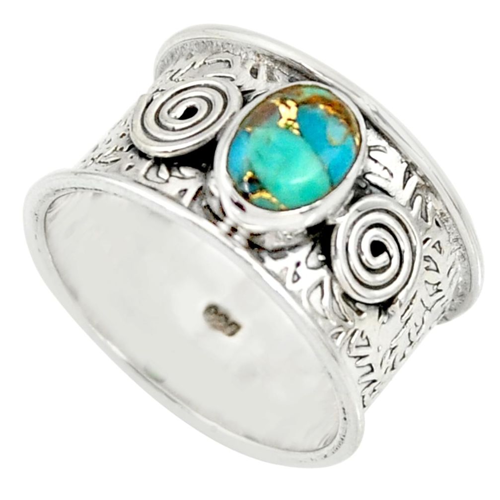 2.12cts blue copper turquoise 925 sterling silver solitaire ring size 7.5 r34685