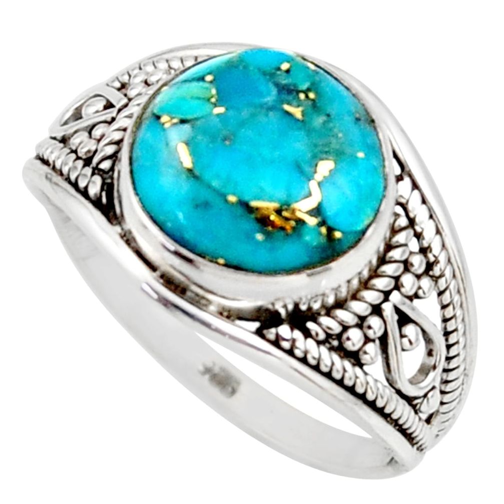 4.85cts blue copper turquoise 925 sterling silver solitaire ring size 7.5 r35427