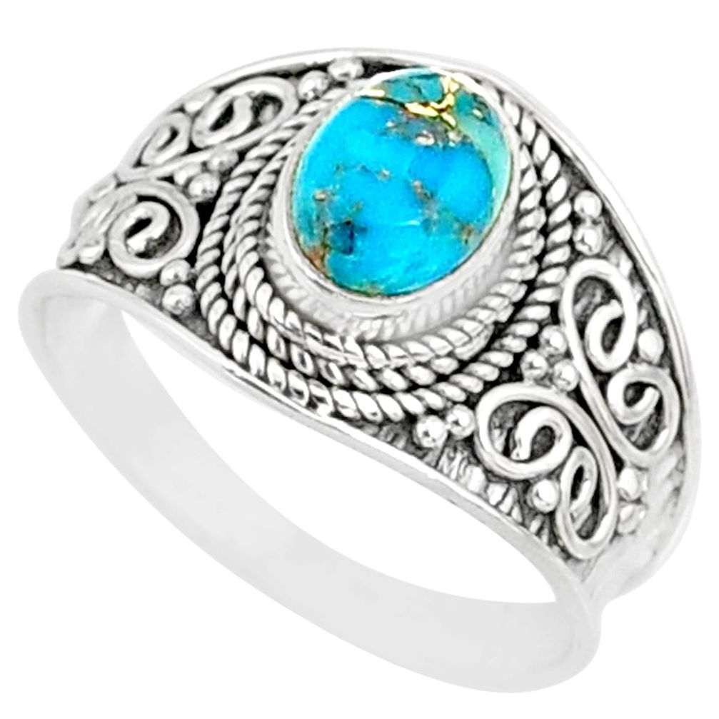 2.03cts blue copper turquoise 925 sterling silver solitaire ring size 8.5 r81402