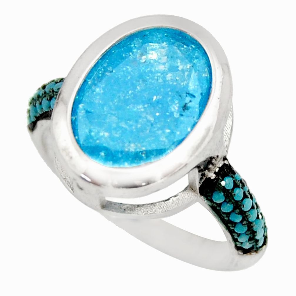 6.03cts blue crack crystal turquoise 925 sterling silver ring size 7 c9101