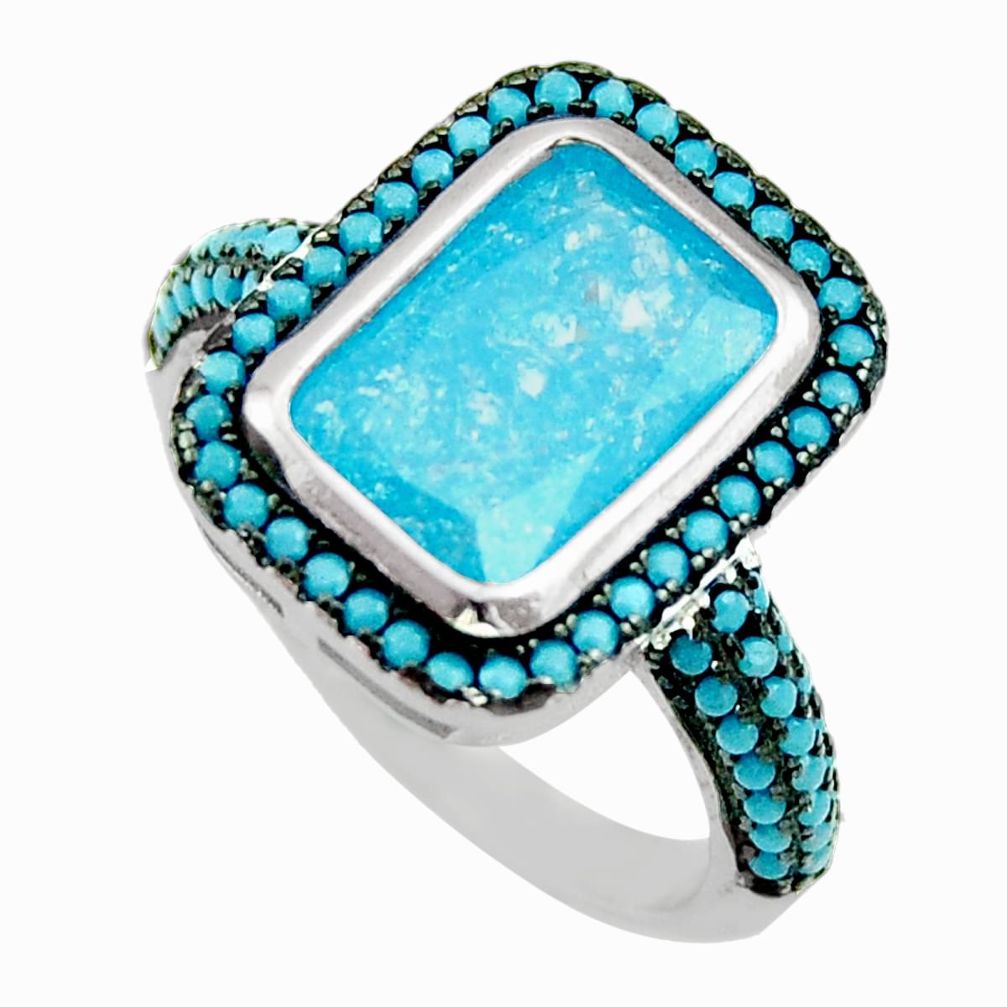 5.36cts blue crack crystal turquoise 925 sterling silver ring size 7 c9110