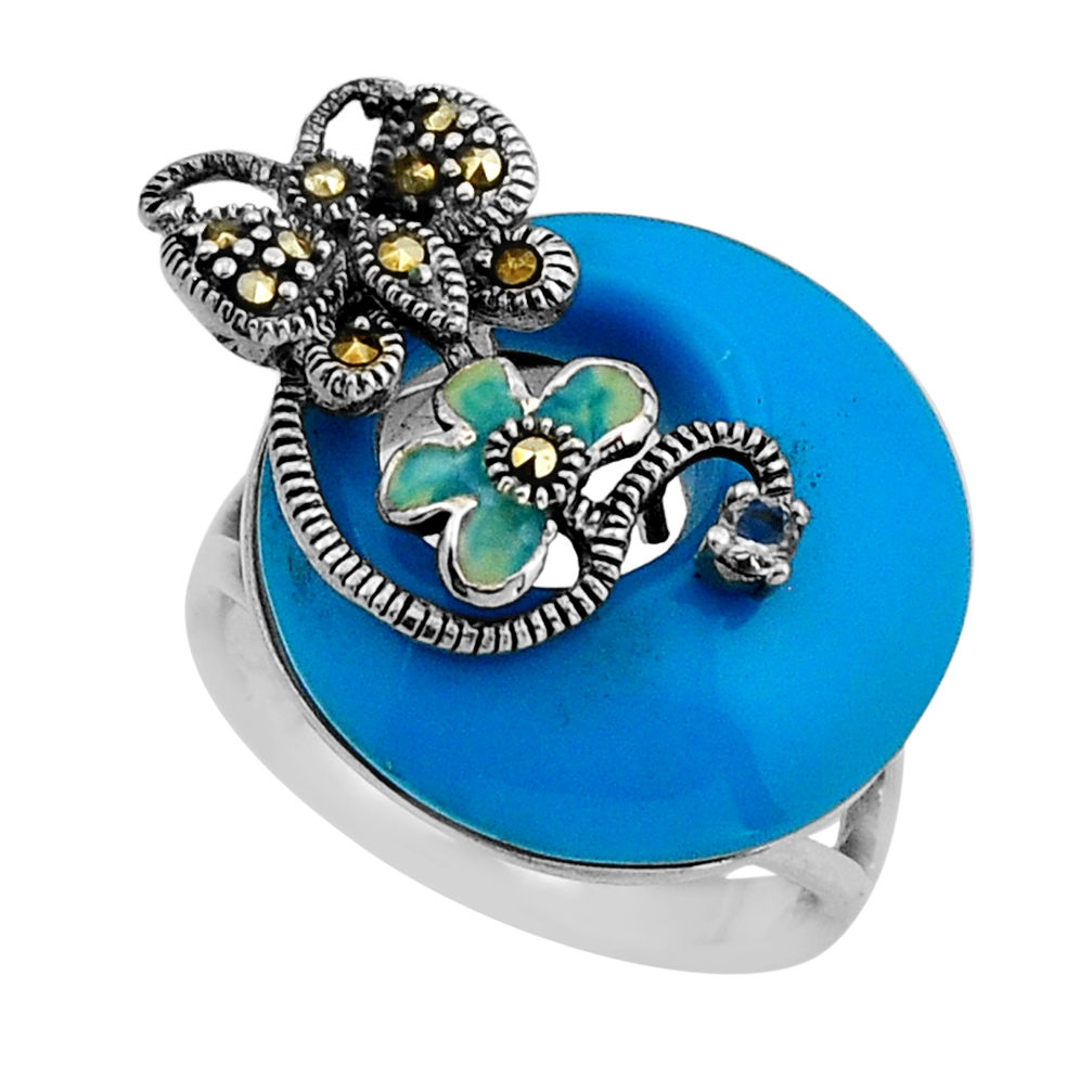 Blue enamel sleeping beauty turquoise 925 silver butterfly ring size 6.5 y83330