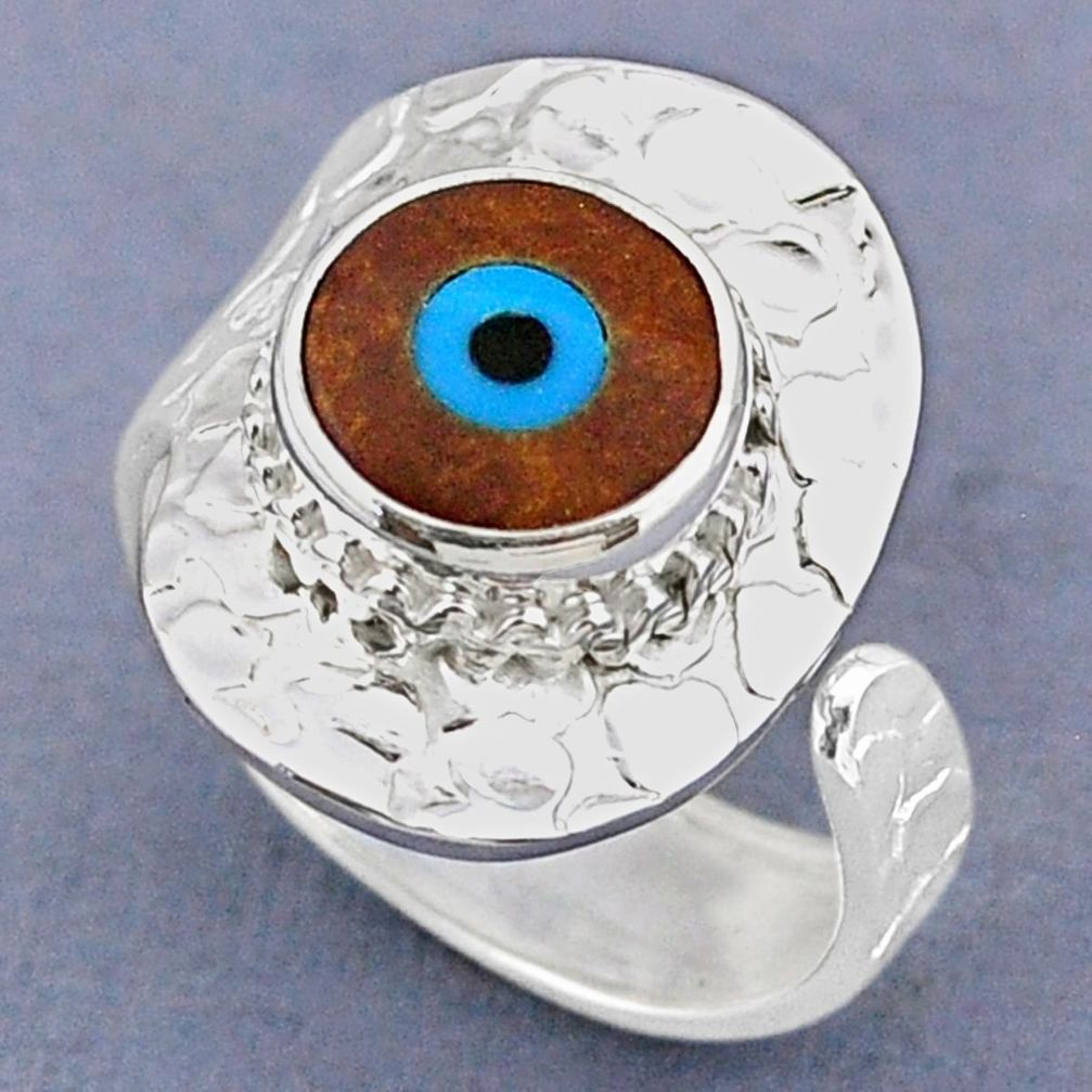 4.66cts blue evil eye talismans 925 silver adjustable ring size 8.5 r63257