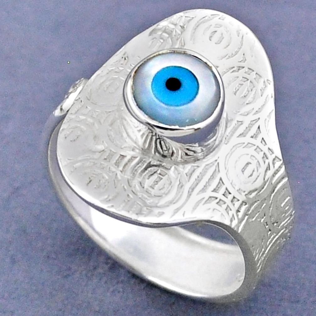 2.42cts blue evil eye talismans 925 silver adjustable ring size 8.5 r63305