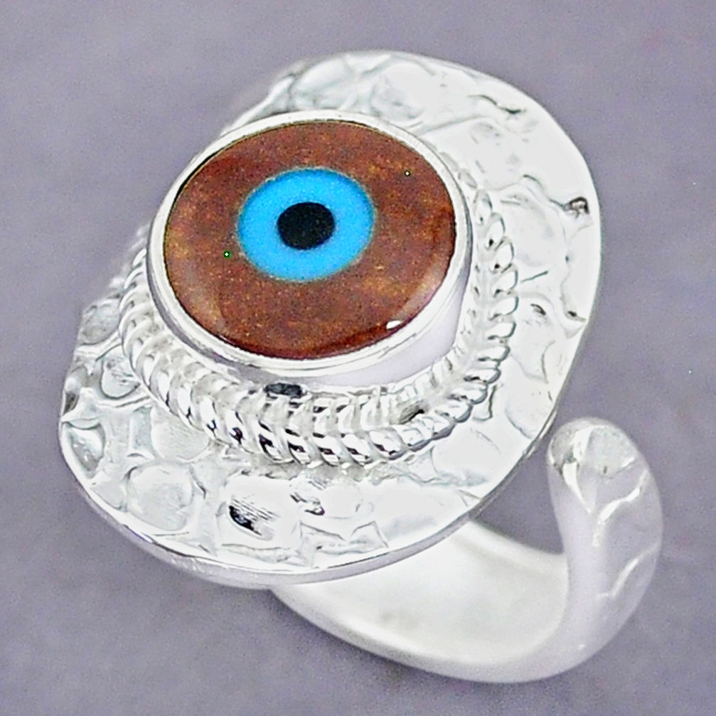 4.65cts blue evil eye talismans 925 silver adjustable ring size 8 r90635