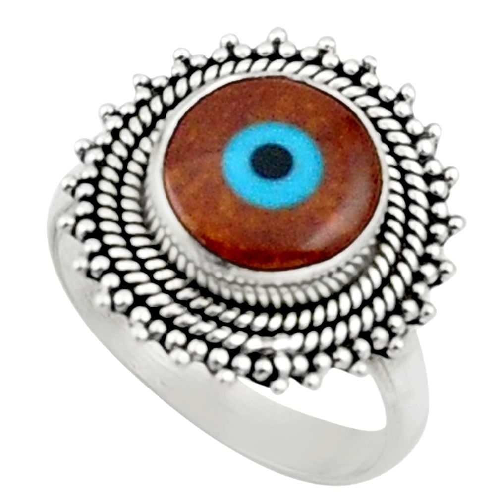 5.10cts blue evil eye talismans 925 silver solitaire ring size 7.5 r52476