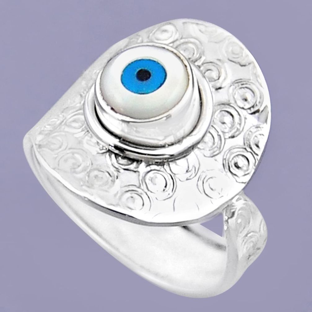 2.43cts blue evil eye talismans round 925 silver adjustable ring size 8 r54715
