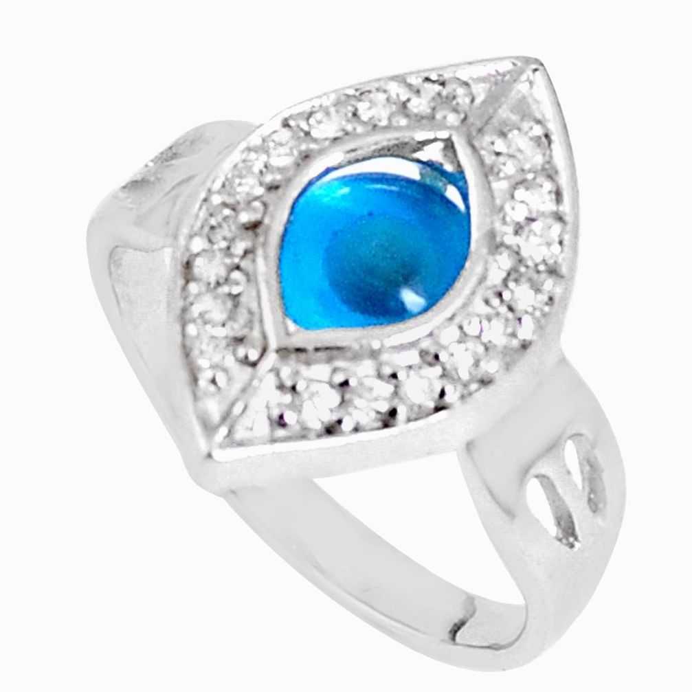 4.03cts blue evil eye talismans topaz 925 silver ring size 9.5 a94565 c24900