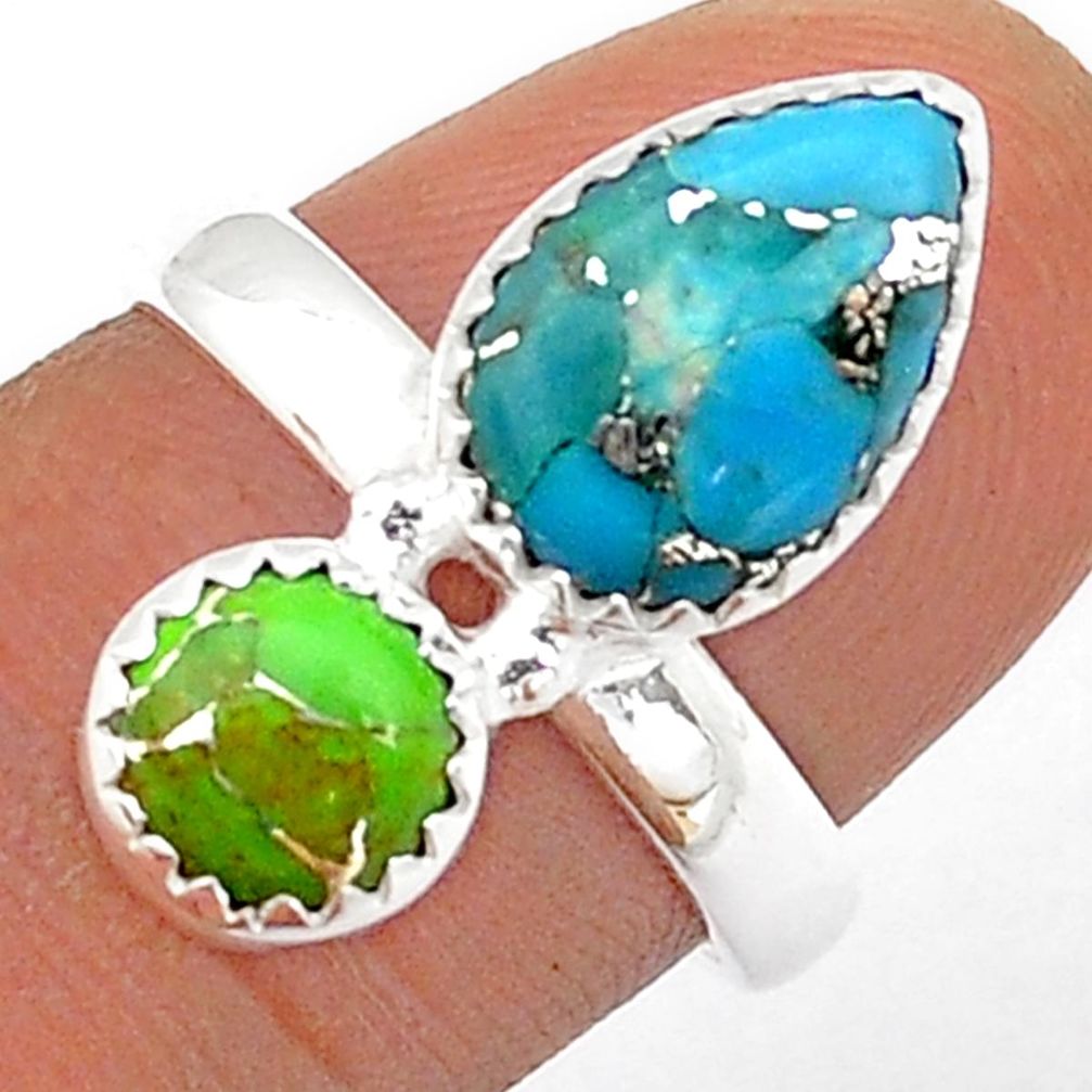5.16cts blue green copper turquoise 925 sterling silver ring size 7.5 u84034