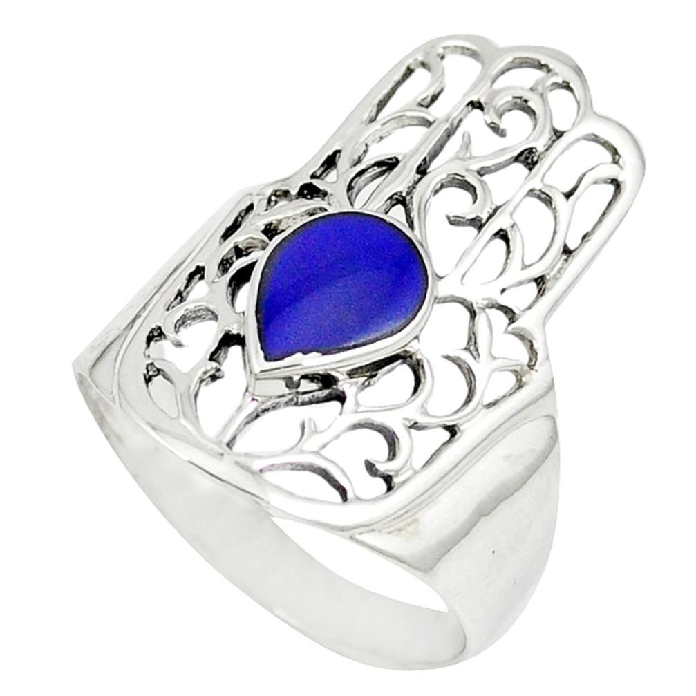 Blue lapis 925 sterling silver hand of god hamsa ring jewelry size 8.5 c12725