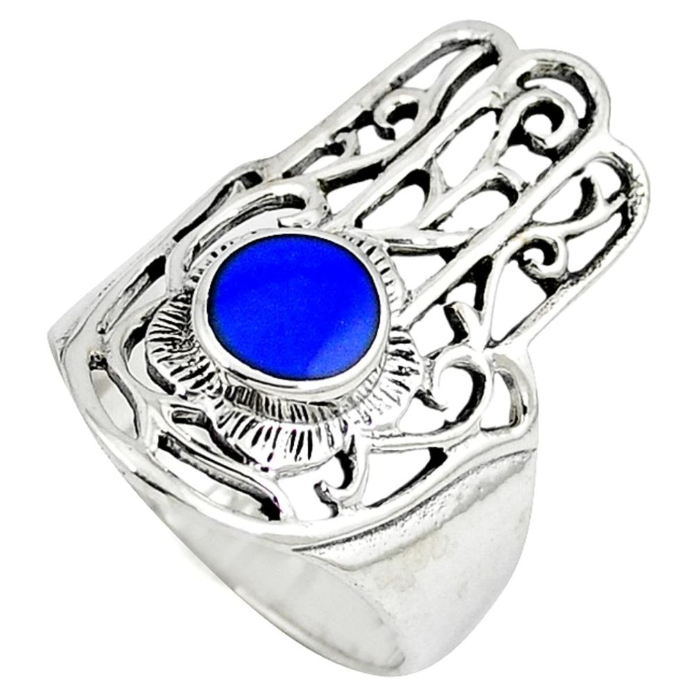 Blue lapis 925 sterling silver hand of god hamsa ring jewelry size 7.5 c12741