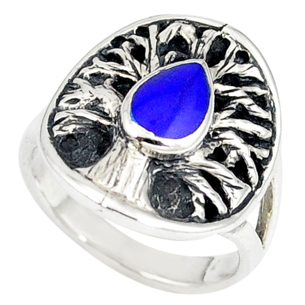 Blue lapis enamel 925 sterling silver tree of life ring jewelry size 5.5 c12344