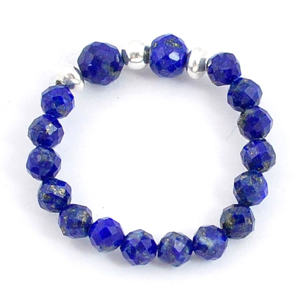 4.13cts blue lapis lazuli 925 silver adjustable beads ring jewelry size 8 u30378