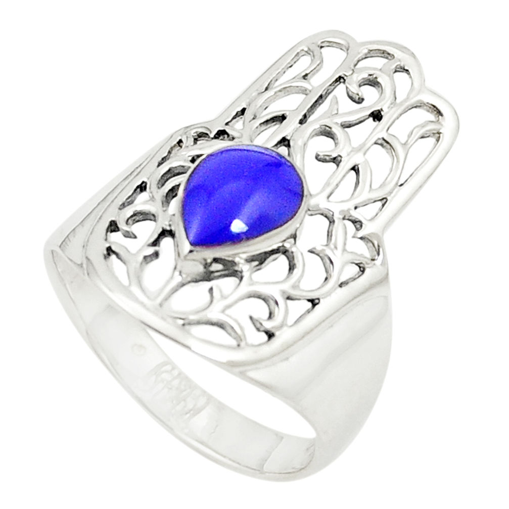 Blue lapis lazuli 925 silver hand of god hamsa ring jewelry size 8.5 c12722