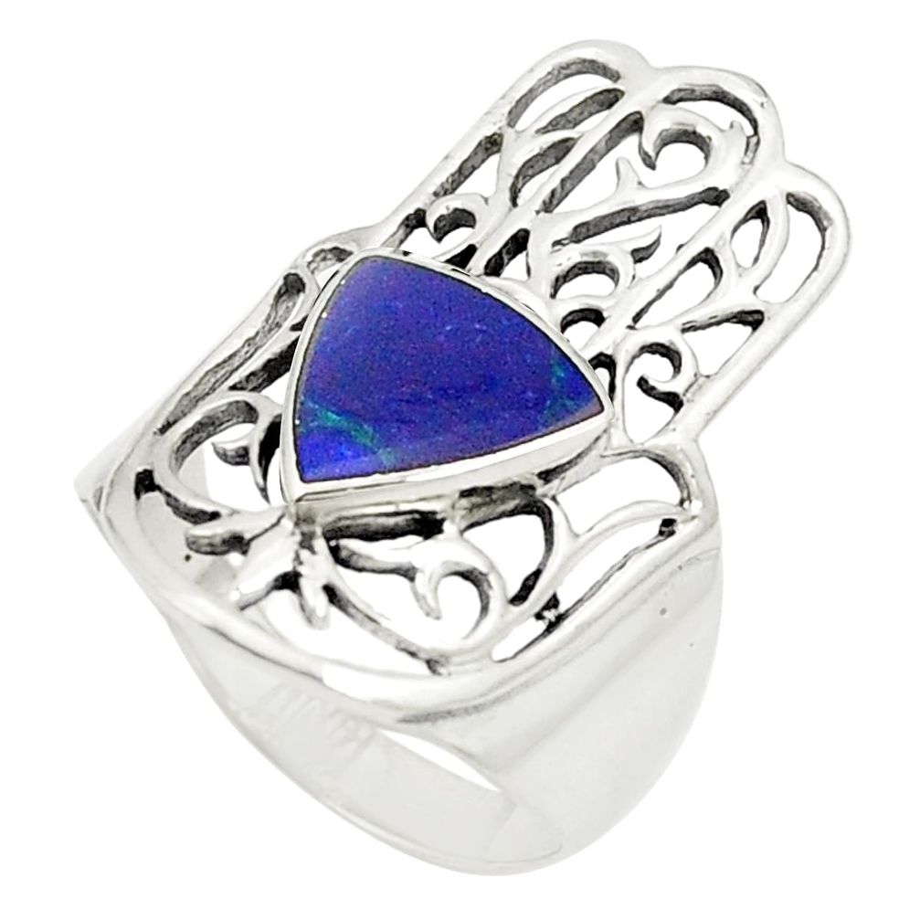 Blue lapis lazuli 925 silver hand of god hamsa ring jewelry size 5.5 c12756