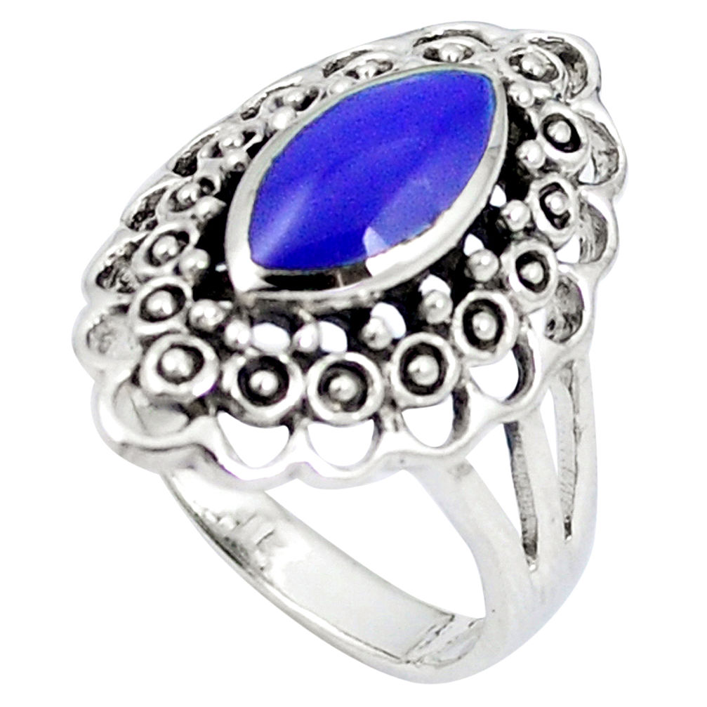 Blue lapis lazuli enamel 925 sterling silver ring jewelry size 8.5 c12033